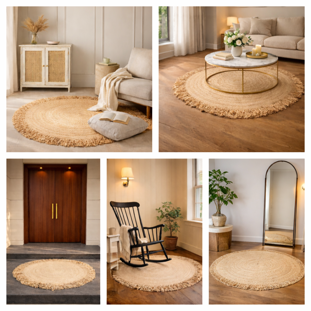 Zarié Saanjh Handwoven Jute Rug | Fringed Edge