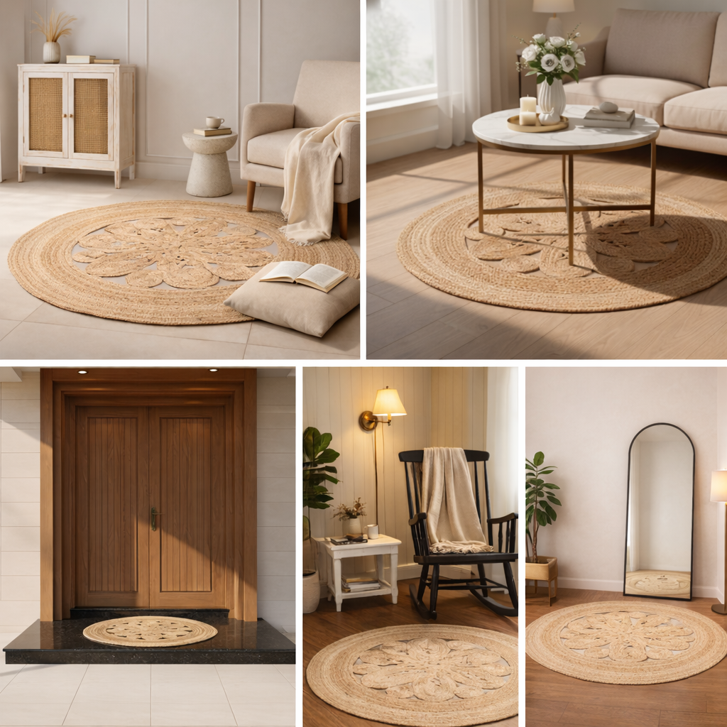 Zarié Tara Handwoven Jute Rug | Floral Weave Design