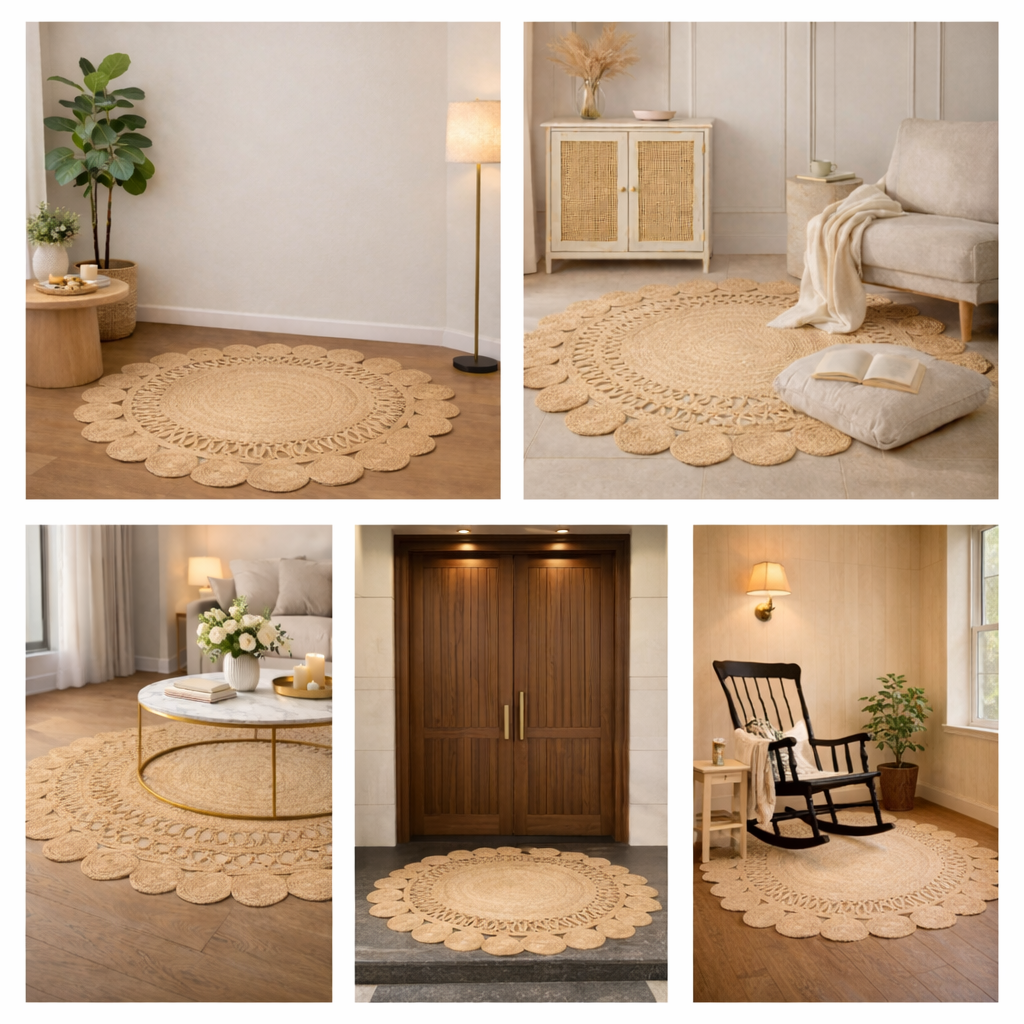 Zarié Aura Handwoven Jute Rug | Sculpted Edge Design