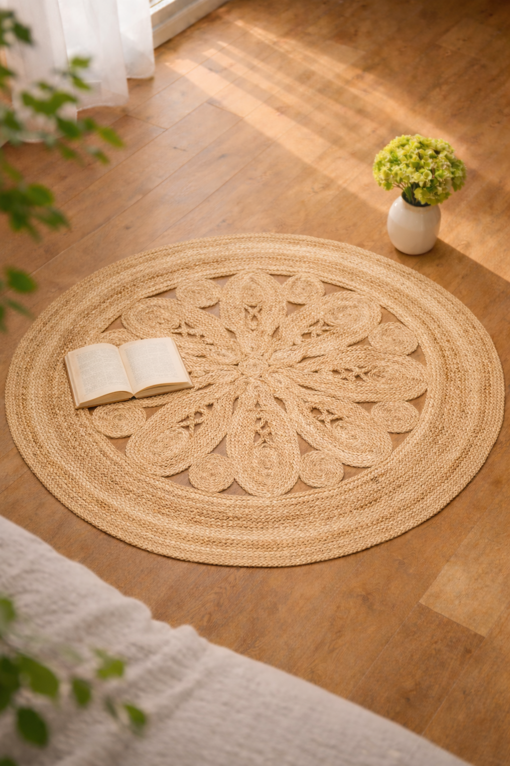 Zarié Tara Handwoven Jute Rug | Floral Weave Design