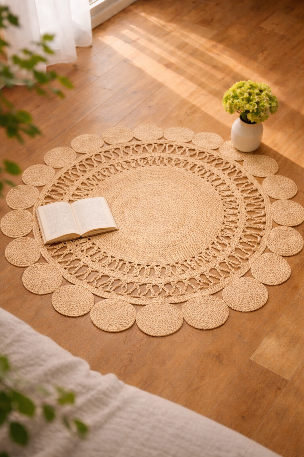 Zarié Aura Handwoven Jute Rug | Sculpted Edge Design
